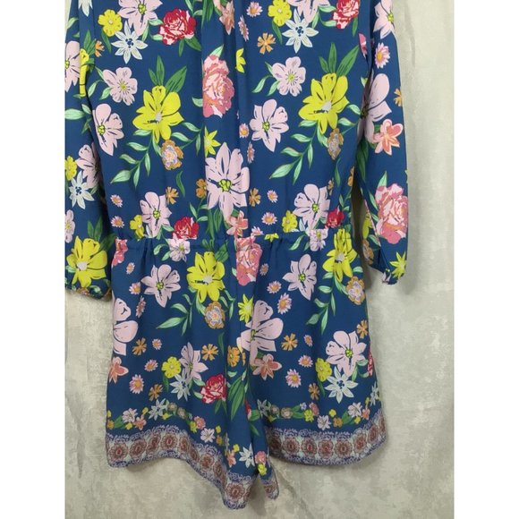 Tabitha Webb Floral Print Romper Shorts Size 4 Blue/Pink - Picture 5 of 9